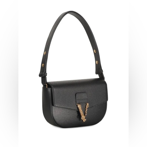 Versace Virtus Black Leather Shoulder Bag/crossbody bag  NWT - Picture 1 of 12